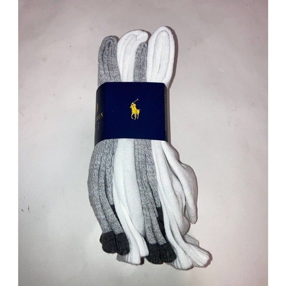 Polo Ralph Lauren Crew Soft Socks 4 Pairs Grey White Mens Sock 10-13 Shoe 6-12 - Picture 4 of 6